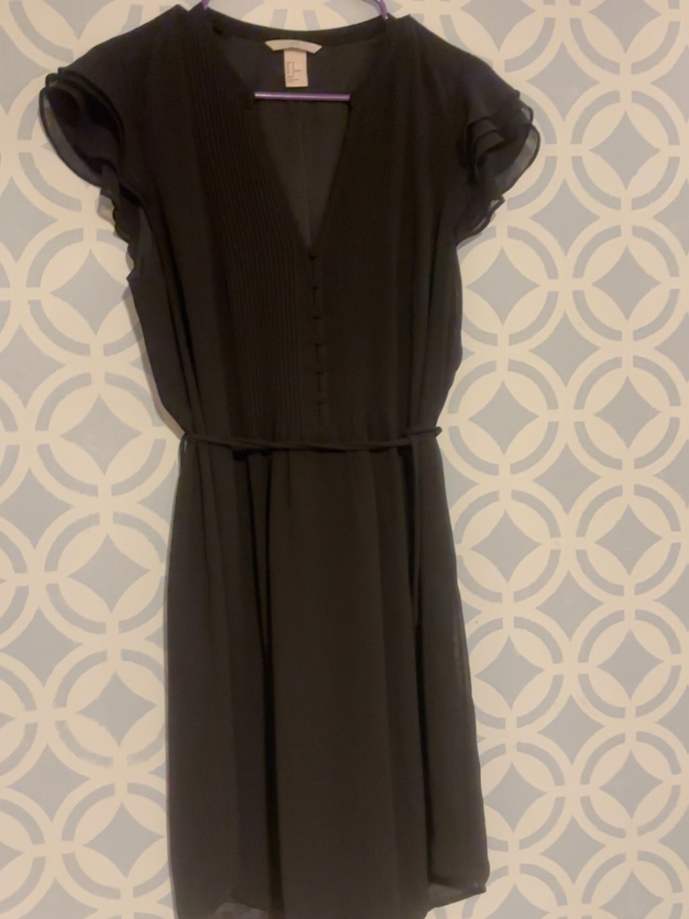 H&M Black V-Neck Flutter Sleeve Dress